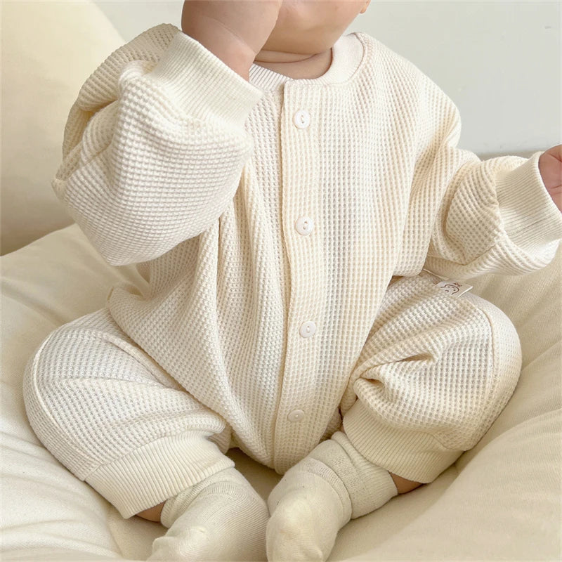 Baby Boy Waffle Jumpsuit Spring Autumn Girl Solid Bodysuits for Infants Cotton Casual Kids Clothes Boys Costumes