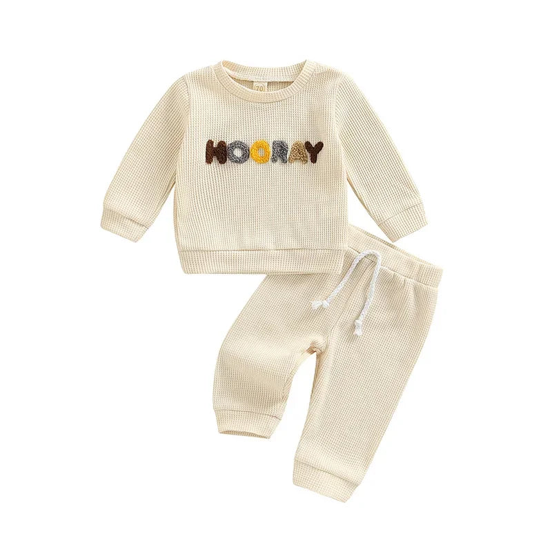 Toddler Baby Boys Gilrs Clothes Sets Basic Cotton Embroidered Rainbow Sweatshirt+Jogger Pants Set Kids Sports Suits Outfits