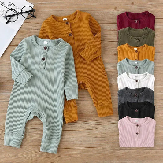 Spring Autumn Newborn Infant Baby Boys Girls Full Sleeve Rib Cotton Romper Playsuit Jumpsuit