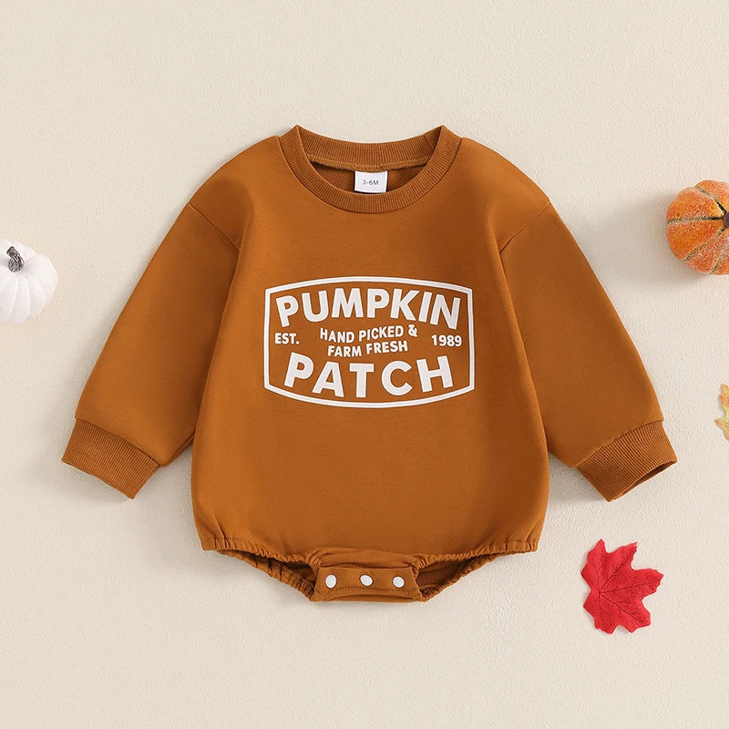 Infant Halloween Costume Jumpsuit with Pumpkin Print and Ruffle Detail Baby Girl Boy Fall Outfit for Newborns