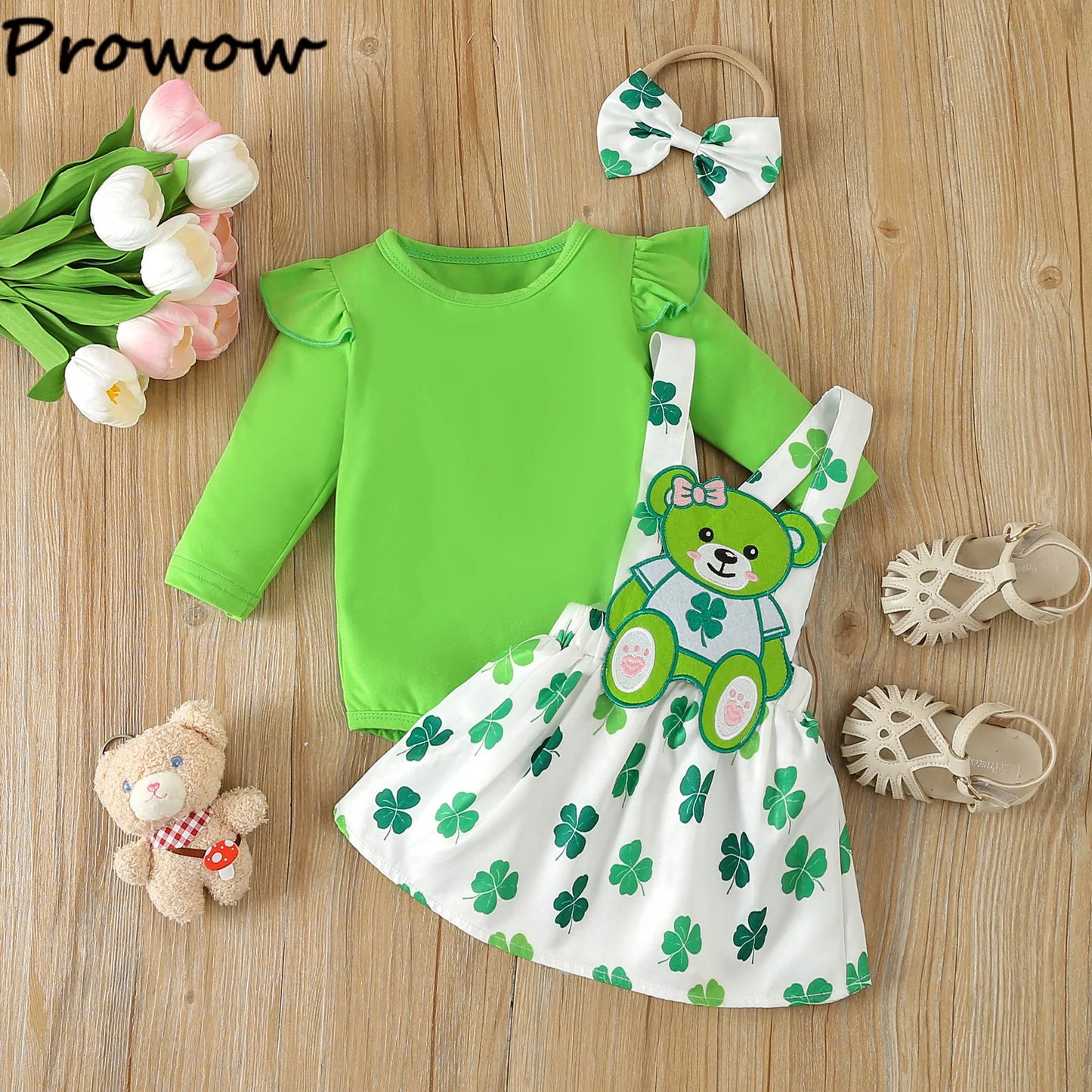 My First St Patricks Day Baby Girl Clothes Letter Romper+Green Shamrock Skirts Irland National Day St Patrick Day Outfit Baby