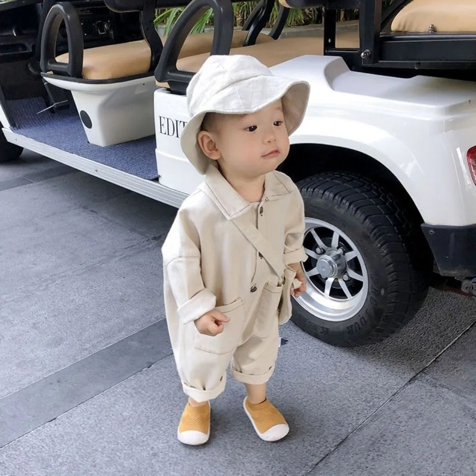 New Autumn Baby Cardigan Dungarees Style Casual Romper Boy Girl Children Solid Full Sleeves Denim Jumpsuit Kid Cotton One-piece