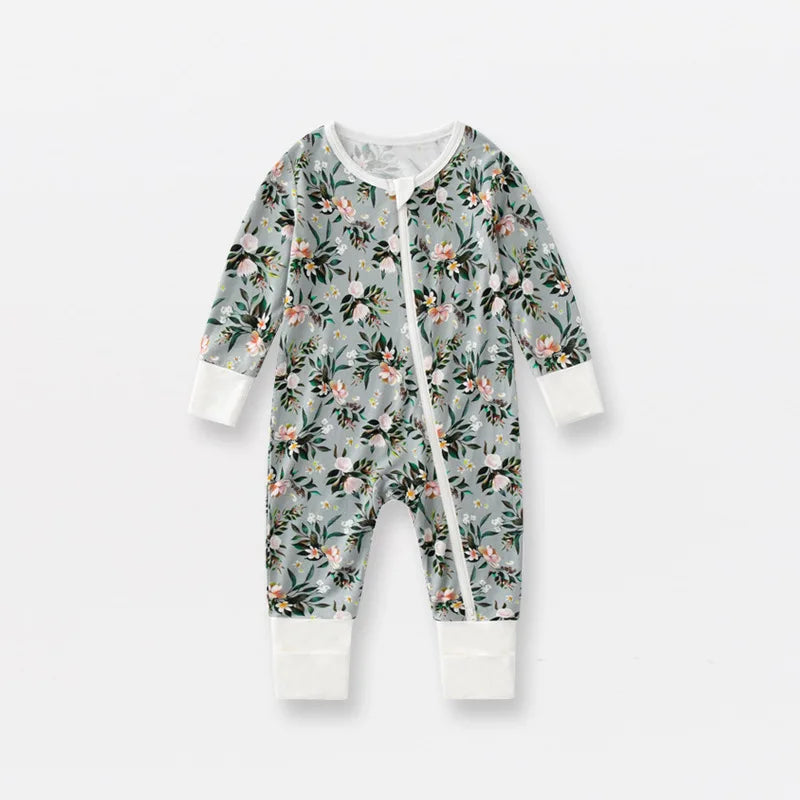 AustinBella Bamboo Fiber Baby Zipper Romper Printed Baby Boy Girl Clothes Newborn One-piece Bodysuit Onesie Bamboo Baby Clothing