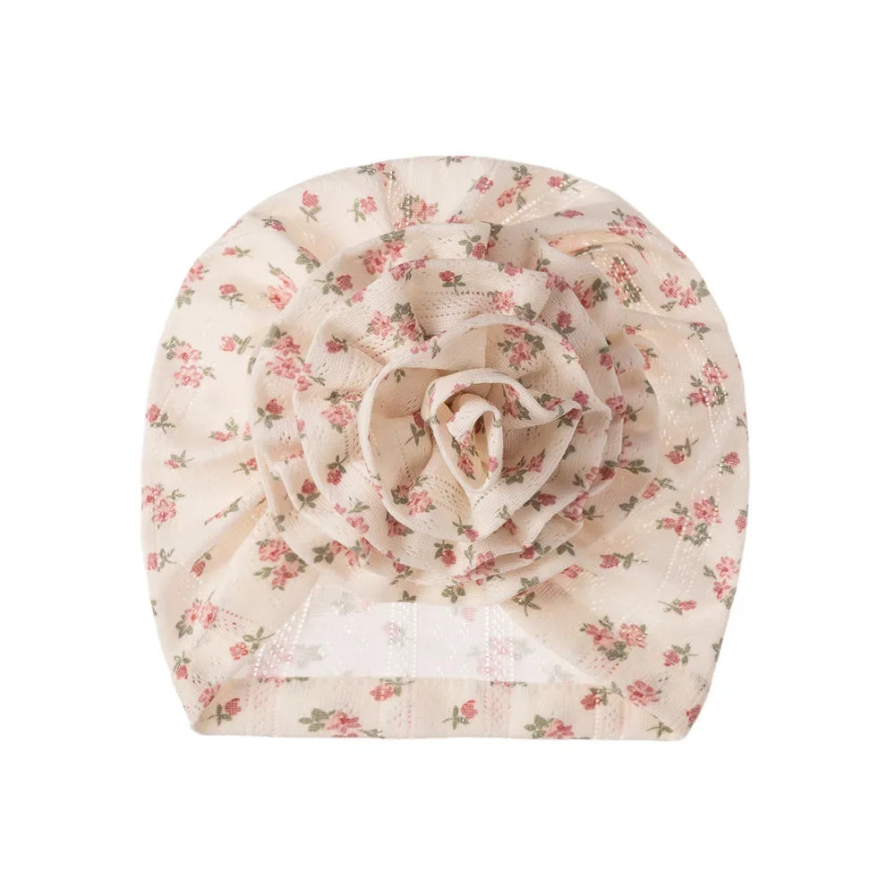 0-4T Cotton Bonnet Baby Girls Newborn Floral Printed Beanie Children Printed Summer Hollow Hats Flower Beanie Infant Indian Hat