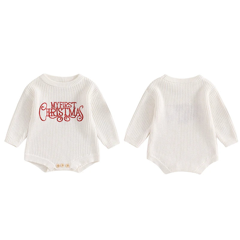 Newborn Baby Girl Boy Christmas Outfit Sweater Oversized Knitted Sweatshirt Romper Infant Warm Fall Winter Clothes