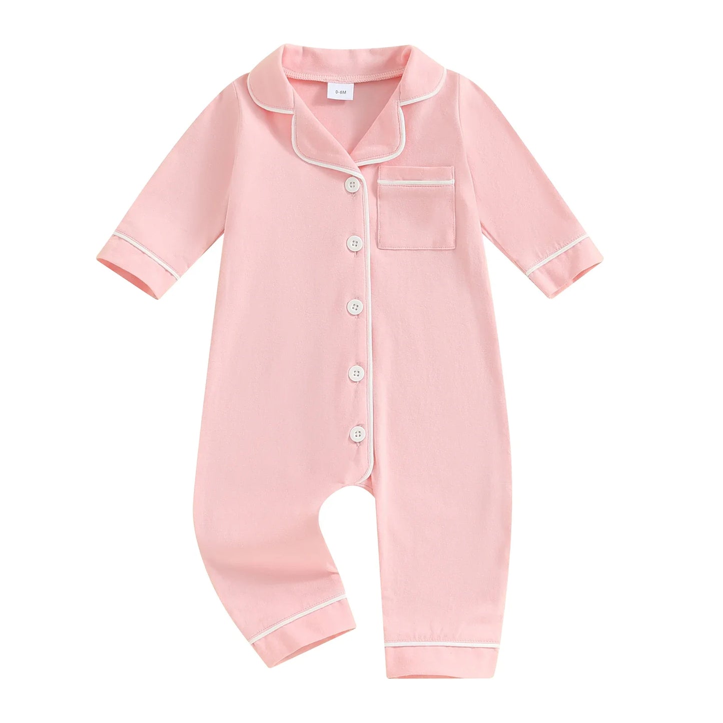 Baby Boys Girls Rompers Pajamas Patchwork Turn-Down Collar Buttons Long Sleeve Infant Jumpsuits Sleepwear Spring Fall Nightwear