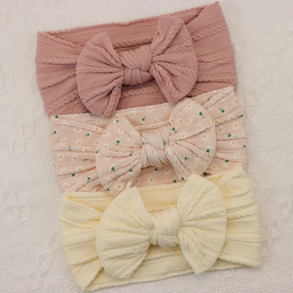 3Pcs Knit Bows Baby Headbands Lot Newborn Baby Girl Headband Set Elastic Nylon Children Turban Kids infant Baby Hair Accessories