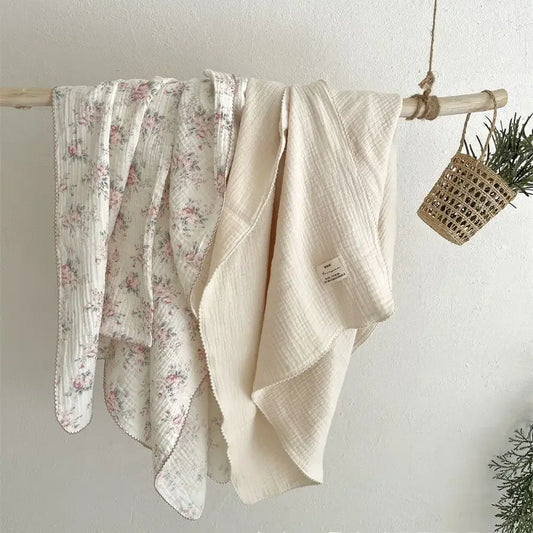 Floral Muslin Swaddle Blanket 100% Cotton Baby Bath Towel Wrap Muslin Swaddle Blankets Newborn Muslin Blankets Soft Waxy Blanket