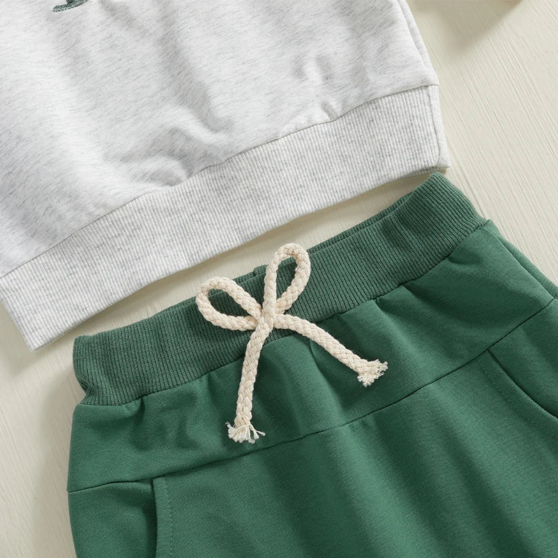 Toddler 2-Piece Spring Ensemble with Shamrock Embroidery Sweatshirt and Pants - St Patrick s Day Outfit for Baby Boy or Girl