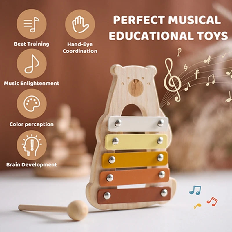 Baby Montessori Toy Cartoon Elephant Percussion Instrument Xylophone Toy Baby Early Sensory Educational Musical Instruments Gift