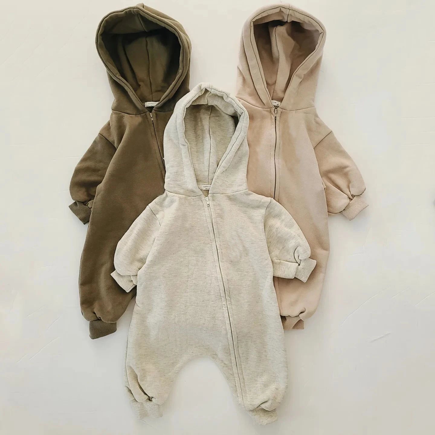 Baby Hooded Zipper Bodysuit Newborn Boys and Girls Mountaineering Suit Solid Color Bodysuit Long Fit Sports Climbing Suit