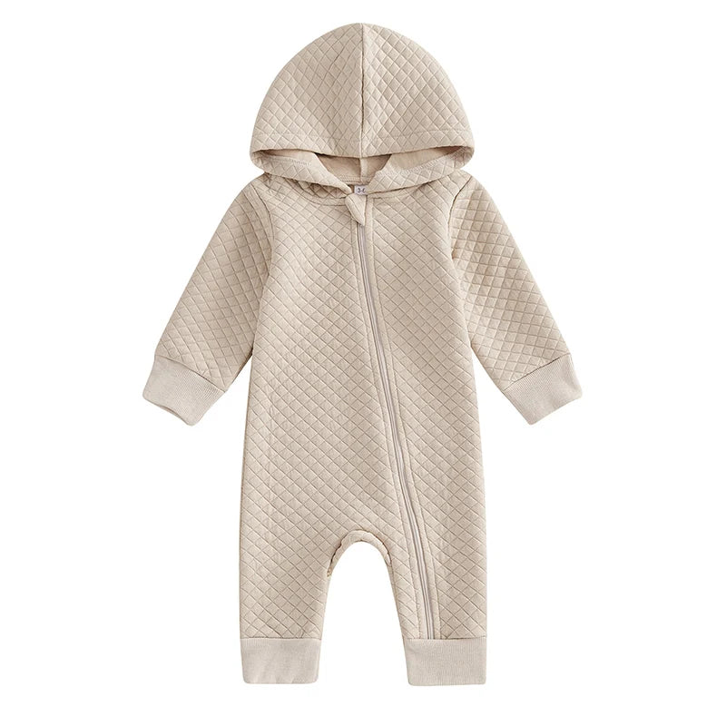 Newborn Baby Boys Girls Hooded Jumpsuits Fall Winter Casual Long Sleeve Zip Up Hoodies Rompers Toddlers Infants Pajamas