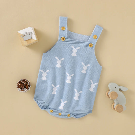 Baby Bodysuits Cotton Knitted Toddler Kid Sling Clothes 0-18M Overalls Cute Rabbits Infant Boy Girl Jumpsuit Sleeveless Newborns