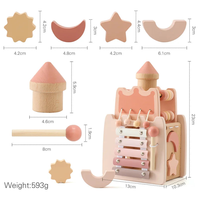 Baby Montessori Toy Wooden Five-in-one Mushroom Castle Stacking Puzzle Toy Kid Houses Blocks Early Childhood Education Game Gift