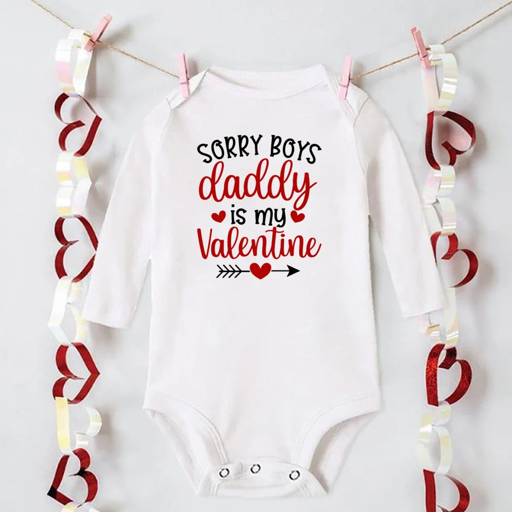 Mommy and Daddy's Little Valentine Print Baby Romper Infant Valentine's Day Outfit Newborn Long Sleeve Bodysuit Toddler Jumpsuit