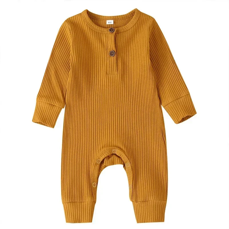 Spring Autumn Newborn Infant Baby Boys Girls Full Sleeve Rib Cotton Romper Playsuit Jumpsuit