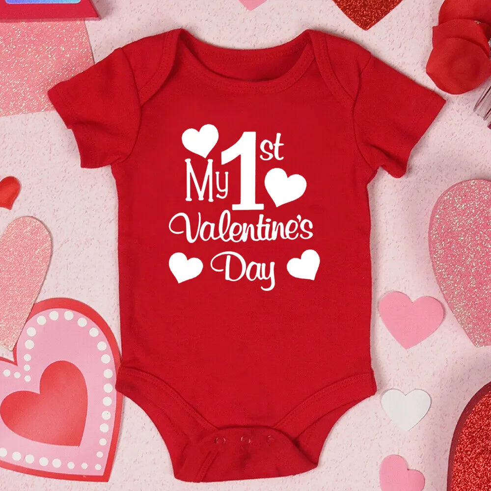 My First Valentine's Day Printed Baby Romper Newborn Red Cotton Bodysuit Valentine Party Infant Outfit Toddler Holiday Jumpsuit