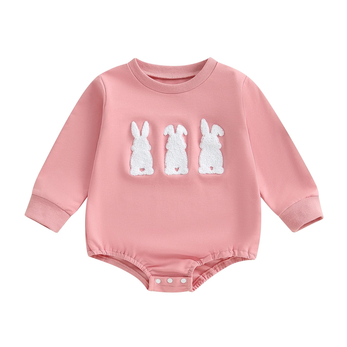 Long Sleeve Baby Girl Easter Sweatshirt Romper Cute Bunny Embroidered Casual Adorable Spring Fall Newborn Jumpsuits Clothes