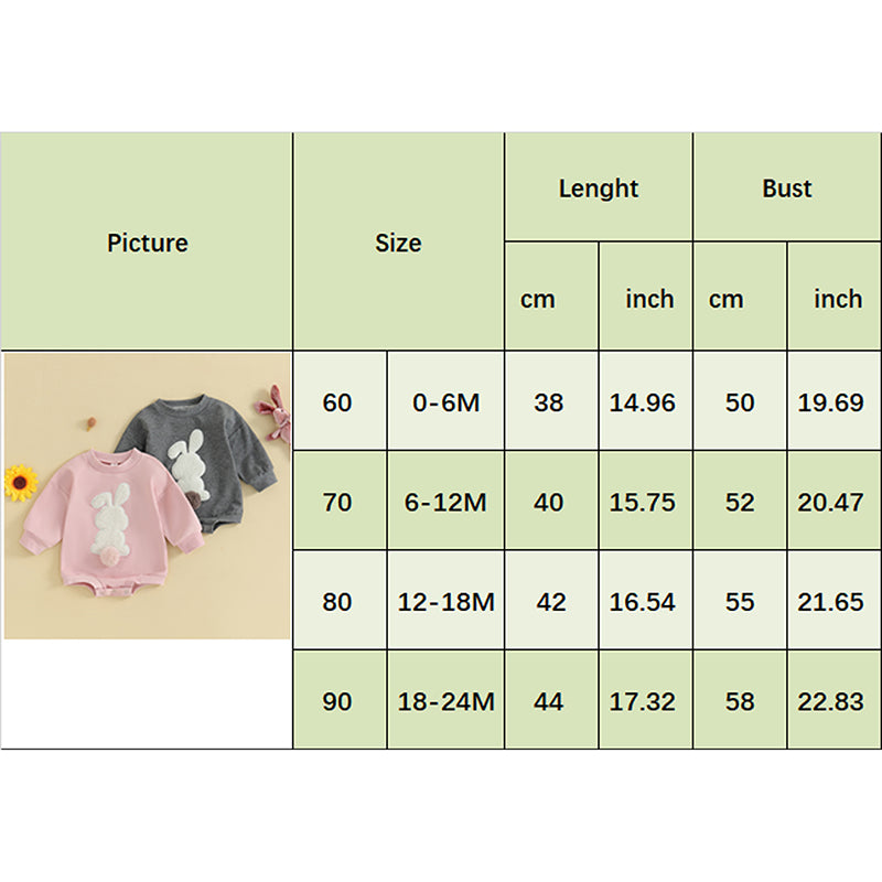 Citgeett Spring Easter Infant Baby Boys Girls Fall Sweatshirt Jumpsuit Bunny Embroidery Long Sleeve Bodysuit Clothes