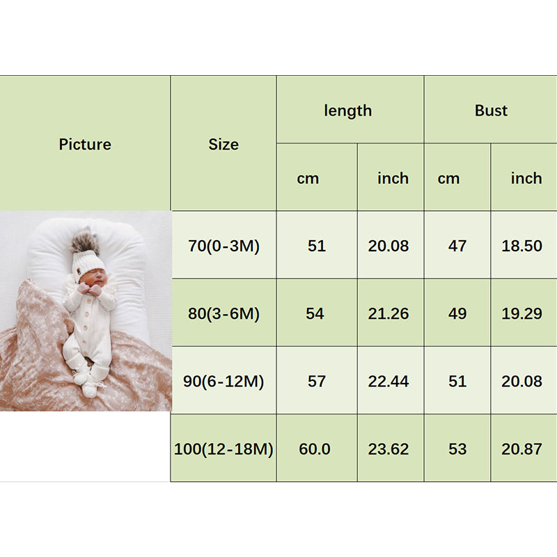 Lioraitiin 0-18M Baby Girl’s Knitted Long Sleeve Jumpsuit Fashion Solid Round Neck Button Casual Long Romper