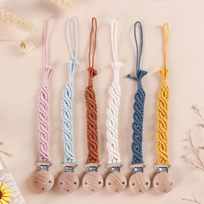 Vintage macrame Pacifier Clip Baby Cotton infinity Pacifier Chain for Newborn Teething Soother Chew Dummy Clips Hand Made