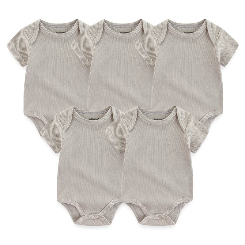 Solid Color 5Pieces Unisex Ribbed Cotton Newborn Baby Girl Clothes Set Short Sleeve Bodysuits Baby Boy Clothes Summer