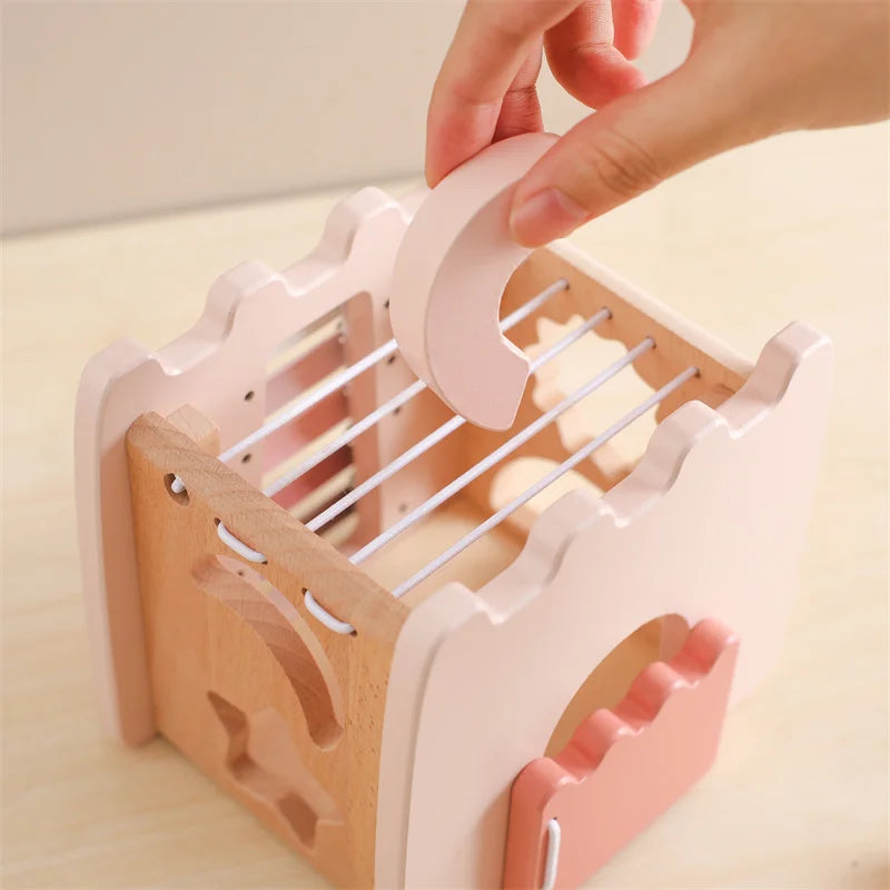 Baby Montessori Toy Wooden Five-in-one Mushroom Castle Stacking Puzzle Toy Kid Houses Blocks Early Childhood Education Game Gift