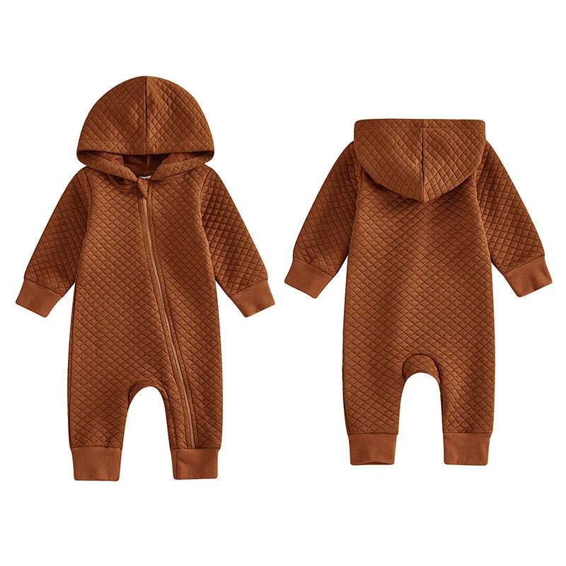 Newborn Baby Boys Girls Hooded Jumpsuits Fall Winter Casual Long Sleeve Zip Up Hoodies Rompers Toddlers Infants Pajamas