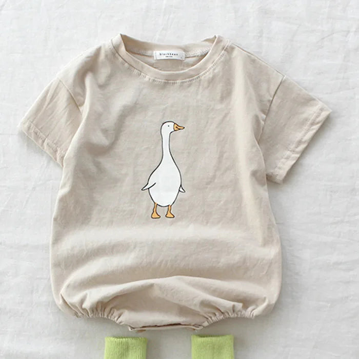 Summer Toddler Romper Cotton Cartoon Goose Onesie Suit Short Sleeve Solid Stretch Breathable Infant Outfit