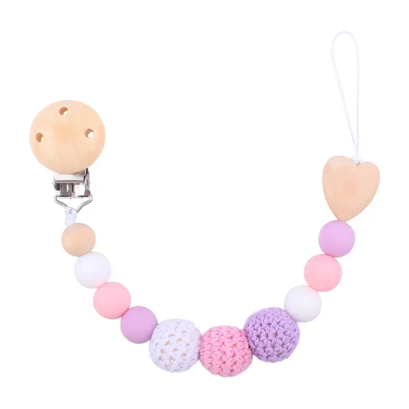 1-2 pcs Baby Pacifier Clip Wooden Teethers Bracelet Set Silicone Beads Babies Soothe Nipple Teething Toys Anti-lost Chain Newborn