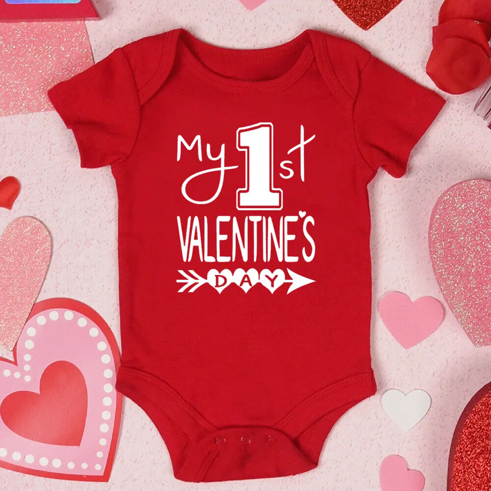 My First Valentine's Day Printed Baby Romper Newborn Red Cotton Bodysuit Valentine Party Infant Outfit Toddler Holiday Jumpsuit