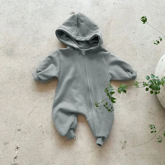 Baby Hooded Zipper Bodysuit Newborn Boys and Girls Mountaineering Suit Solid Color Bodysuit Long Fit Sports Climbing Suit