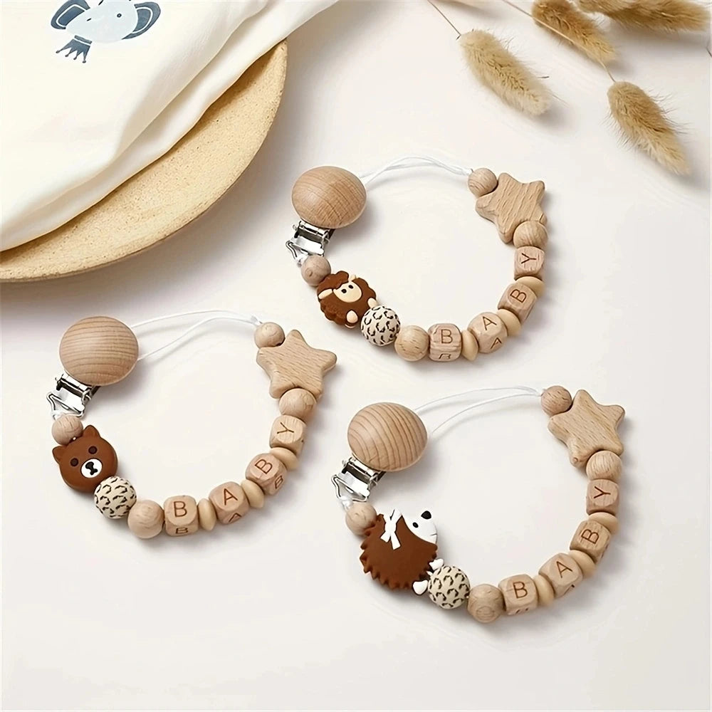 Baby Pacifier Clips Wooden Dummy Nipple Holder Clip Chain Silicone Bear Koala Animal Pacifiers Teething Toys