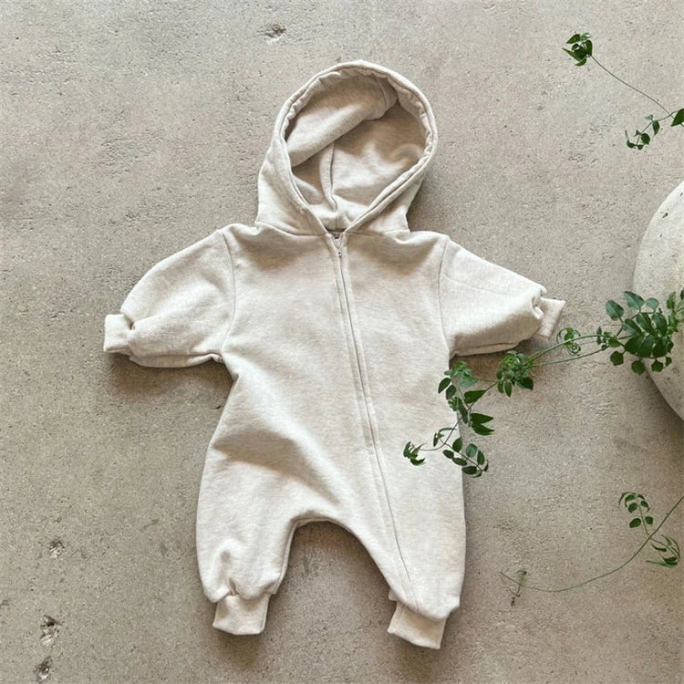 Organic Cotton Baby Romper Hooded Infant Autumn Spring Long Sleeve Jumpsuit Zipper Outwear Toddler Boys Girls Hoodies Outfits