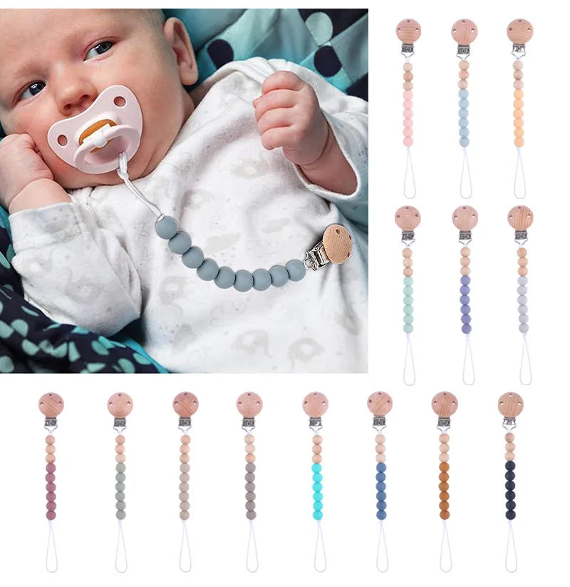 Baby Anti-drop Chain Pacifier Clips Silicone Beads Infant Nipple Appease Soother Chain Clips Dummy Holder Nipple Clip