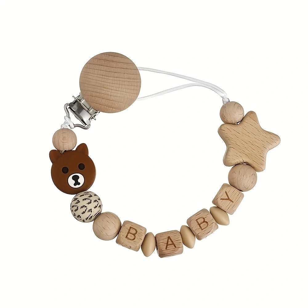 Baby Pacifier Clips Wooden Dummy Nipple Holder Clip Chain Silicone Bear Koala Animal Pacifiers Teething Toys