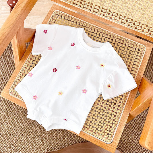 Summer Baby Romper Newborn Floral Print Round Neck Short Sleeved Jumpsuit Cotton Infant Bodysuit Girls Child Clothing 0-18M