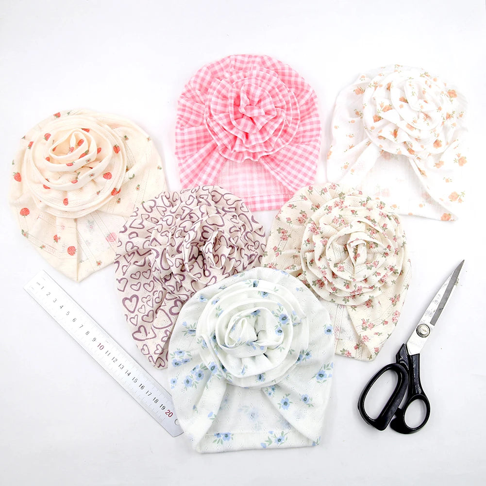 0-4T Cotton Bonnet Baby Girls Newborn Floral Printed Beanie Children Printed Summer Hollow Hats Flower Beanie Infant Indian Hat