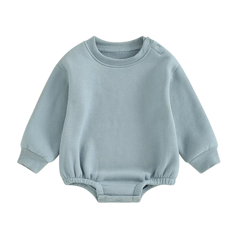 Lioraitiin 0-18M Newborn Baby Boy Girl Outfits Fleece Solid Color Bubble Bodysuit Sweatshirt Long Sleeve Warm Clothes