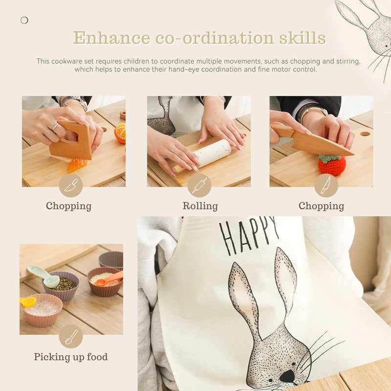 Montessori Kids Play Kitchen Set Pretend Play Cooking Toys Set Kitchen Toys Playset For Toddlers Cutting Board Apron for Kids