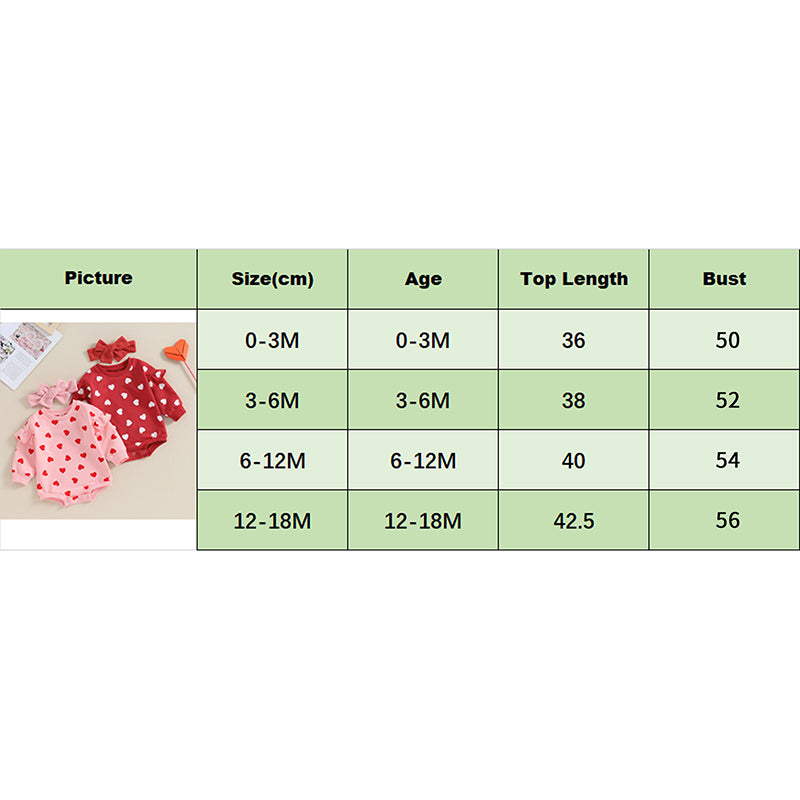 Citgeett Spring Valentine's Day Infant Baby Girl Outfits Ruffle Long Sleeve Heart Print Bodysuit Headband Set Autumn Clothes