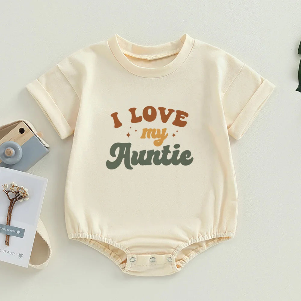 Auntie's Little Bestie Bubble Romper Newborn Baby Girl Boy Clothes Summer Short Sleeve Crewneck Cute Bodysuit Top Outfit