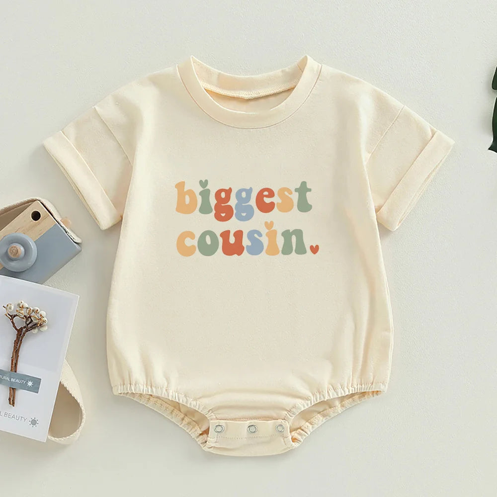 Retro Cousin Crew Toddler Oversized T-Shirt Rompers Big Little Cousin Baby Bubble Romper Bodysuit Cute Baby Outfits