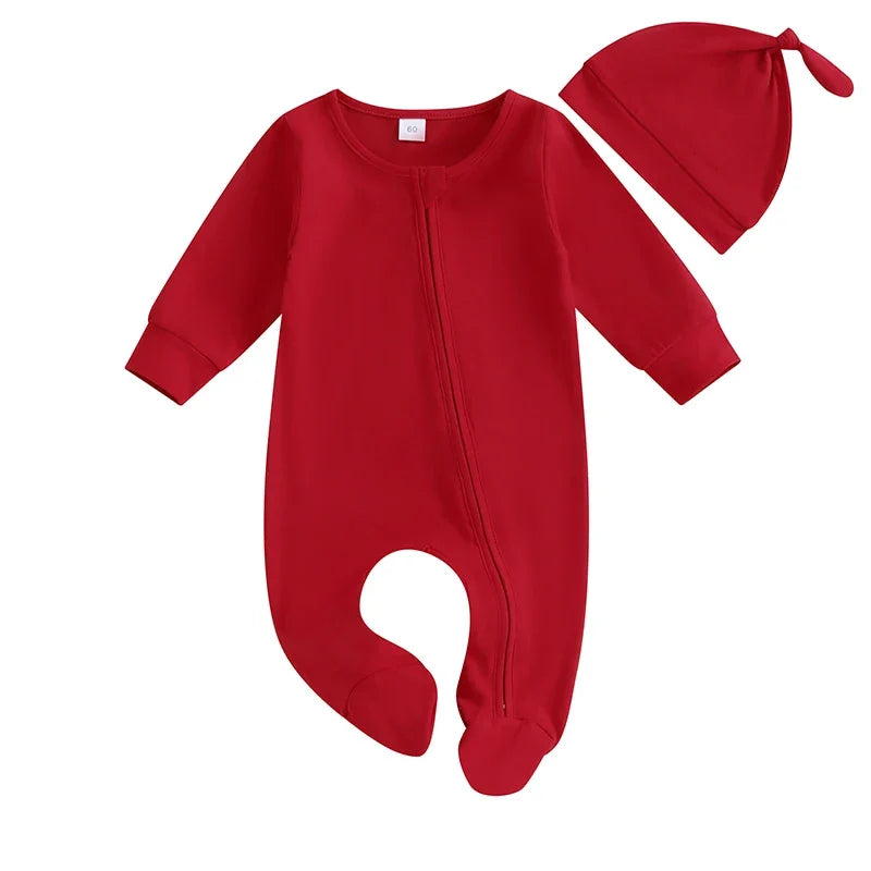 Autumn Newborn Infant Baby Boys Girls Footies Romper Playsuit Solid Cotton Long Sleeve Baby Zipper Jumpsuit Newborn Clothes