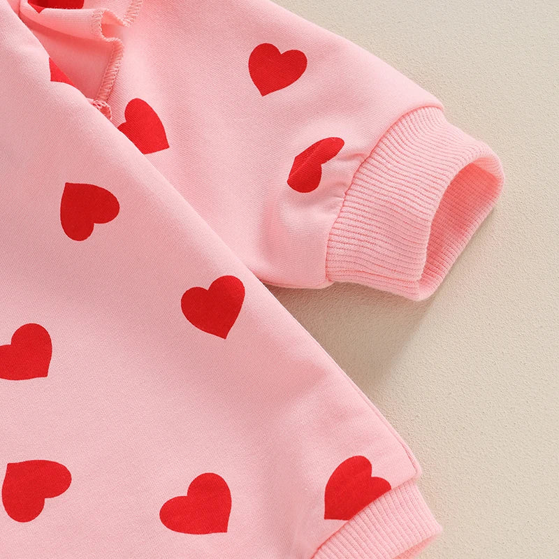 Citgeett Spring Valentine's Day Infant Baby Girl Outfits Ruffle Long Sleeve Heart Print Bodysuit Headband Set Autumn Clothes