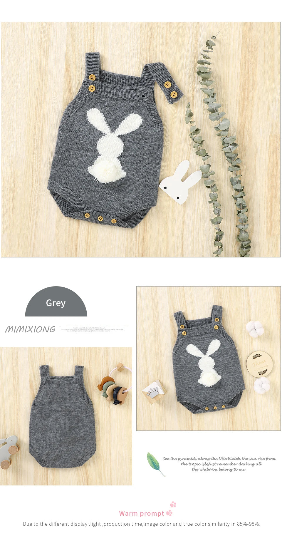 Spring Baby Bodysuits Clothes Cute Rabbit Knitted Newborn Boys Girls Strap Onesie Coveralls 0-18m Infant Easter Clothes Outfits