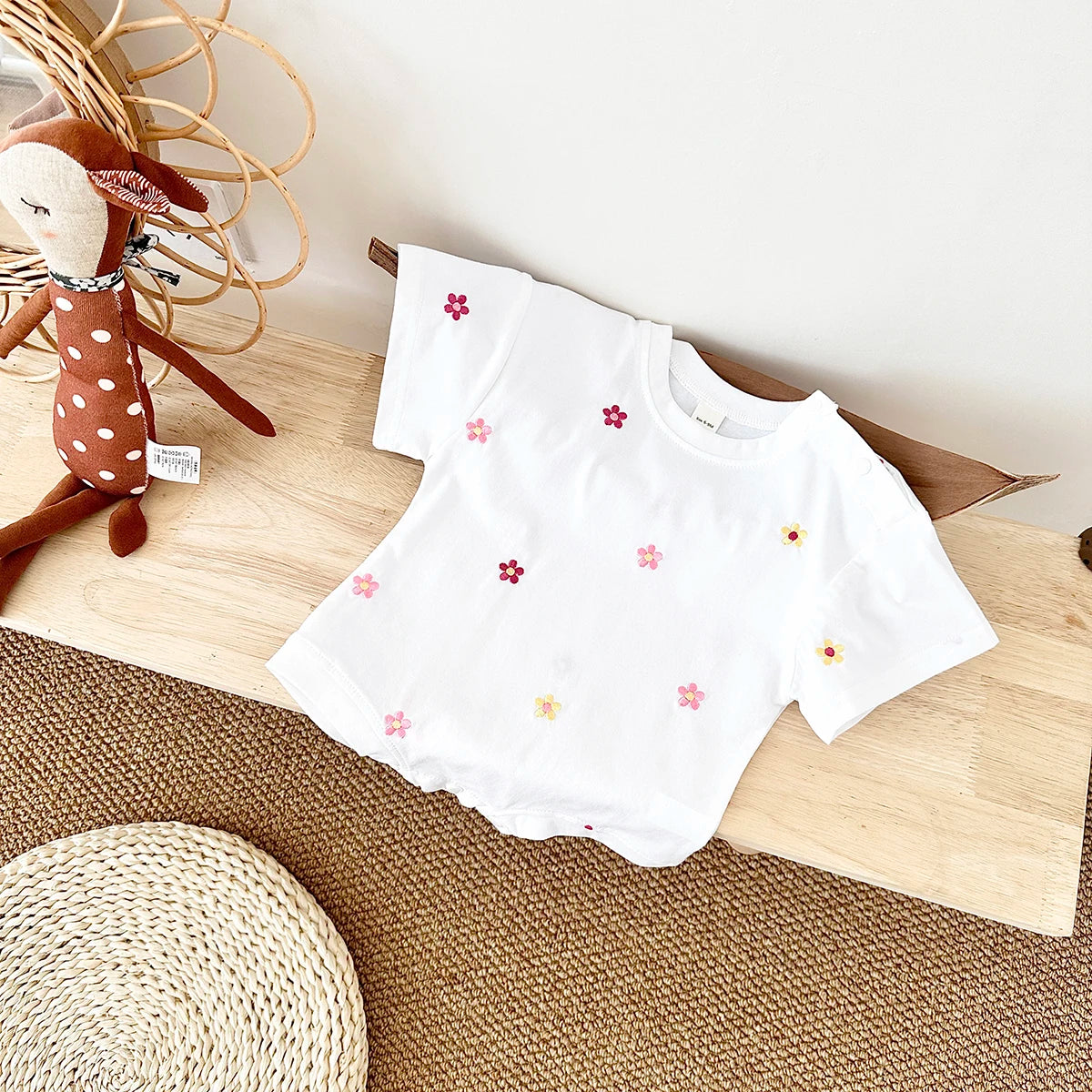 Summer Baby Romper Newborn Floral Print Round Neck Short Sleeved Jumpsuit Cotton Infant Bodysuit Girls Child Clothing 0-18M