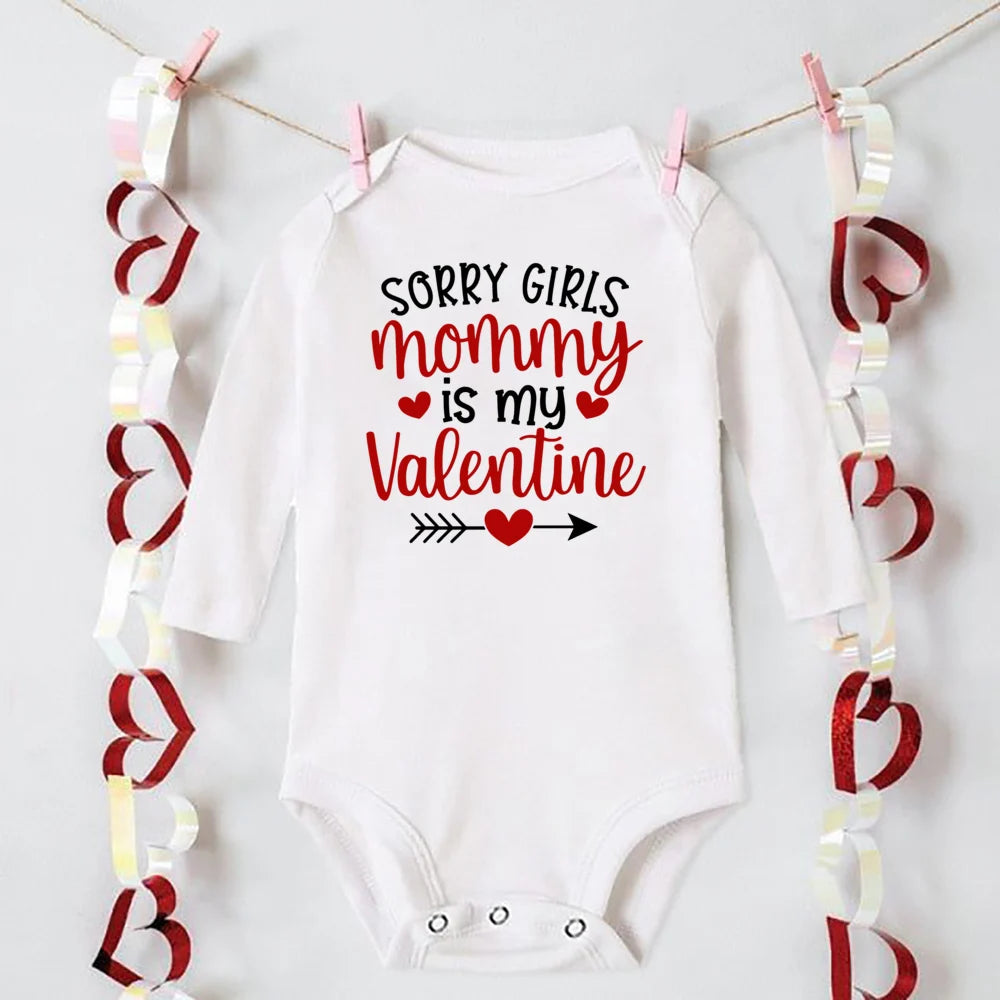 Mommy and Daddy's Little Valentine Print Baby Romper Infant Valentine's Day Outfit Newborn Long Sleeve Bodysuit Toddler Jumpsuit