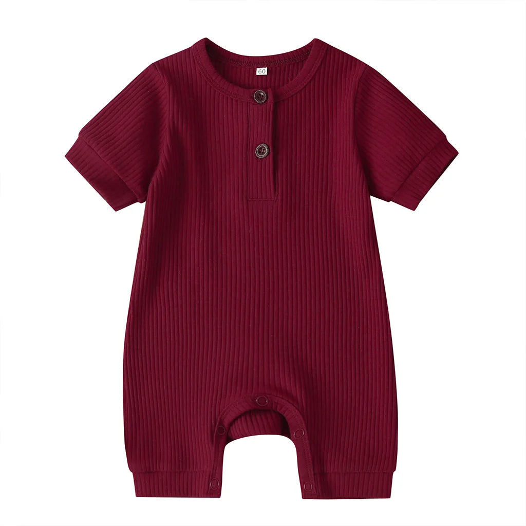 Baby Boys Girls Short Sleeve Romper Summer Toddler Clothes Infant Solid Color Knit Rib O Neck Jumpsuits Playsuit Outfits