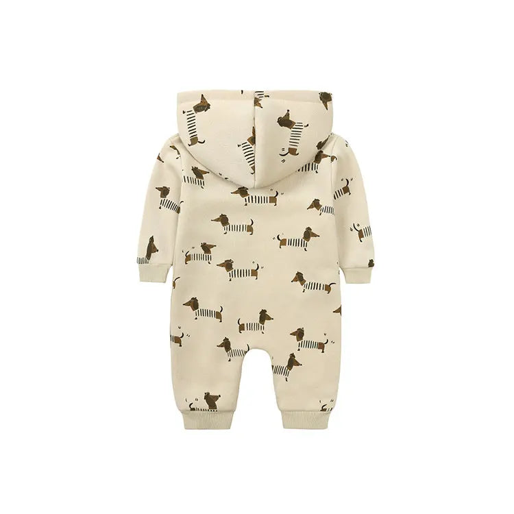 Cartoon Print Baby Girl Romper Long Sleeve Hooded Zipper Newborn Clothes Boys Rompers Spring & Autumn Baby Clothing 3-24 Months